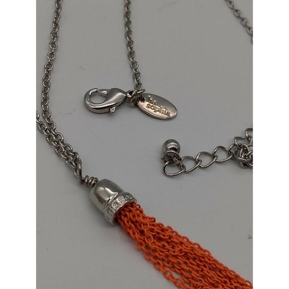 Lia Sophia Silvertone Orange Tassel charm chain necklace (30"-32") - Picture 4 of 7
